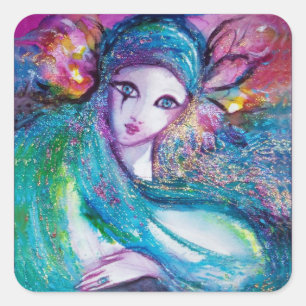 MASKE in den BLAUEN/venezianischen Quadratischer Aufkleber