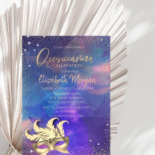Maske,Konfetti-Punkte-Splash Quinceañera Einladung