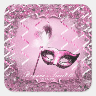 Maske Pinker Maskenball Elegante Ballparty Quadratischer Aufkleber