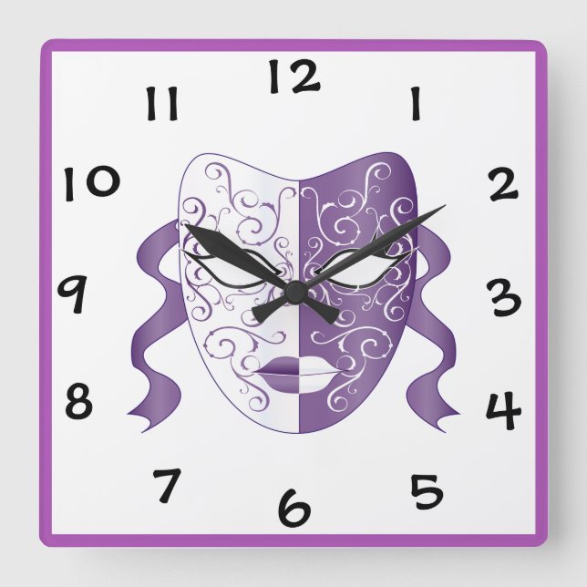 Maske Quadratische Wanduhr (Vorderseite)