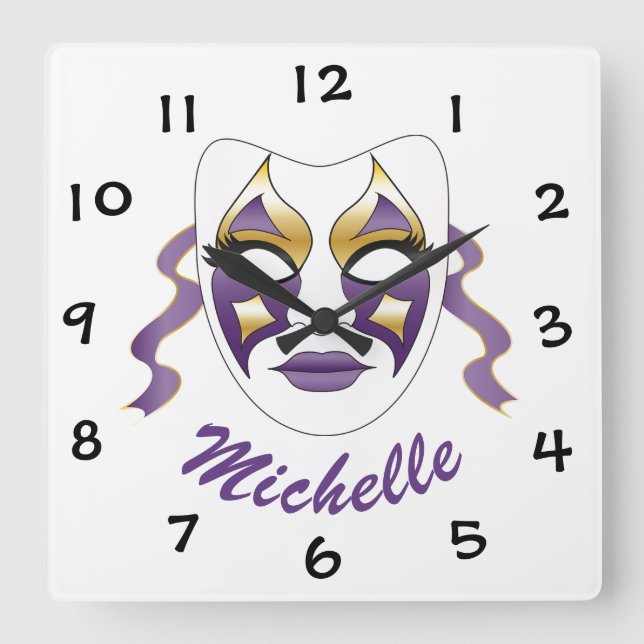 Maske Quadratische Wanduhr (Vorderseite)