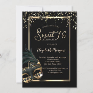 Maske, Rahmen, Konfetti Masquerade Sweet 16 Einladung
