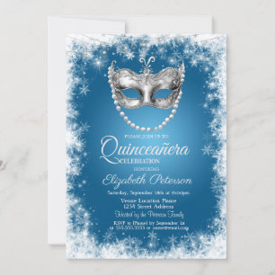 Maske, Schneeflocken, Einladung zum Blue Quinceñer