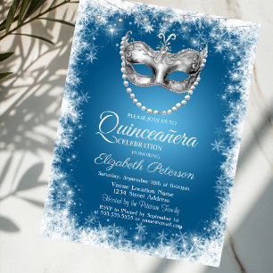 Maske, Schneeflocken, Einladung zum Blue Quinceñer