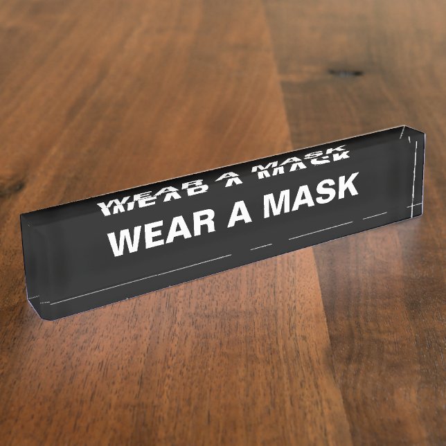 Maske tragen, Schwarz-weiß minimalistisch Namensplakette (Seite)