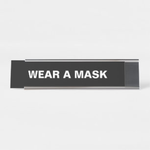 Maske tragen, Schwarz-weiß minimalistisch Schreibtischnamensplakette
