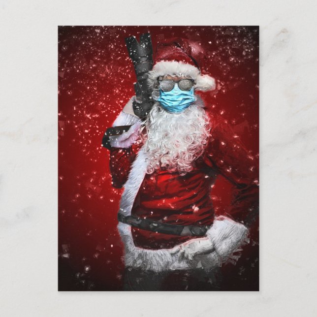 Maske trägt Weihnachtsmann zu Weihnachten Postkarte (Vorderseite)