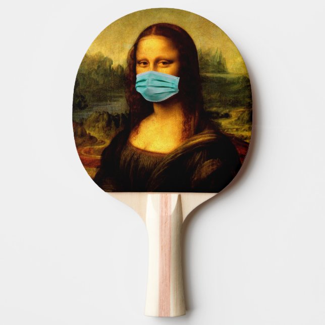  Maske um Gesicht. Mona Lisa in Quarantäne. Mammut Tischtennis Schläger (Vorderseite)