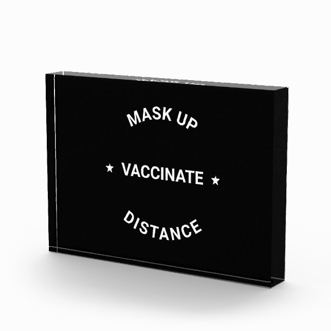 Maske Up, Distanz, Impfung der modernen Typografie Fotoblock (Rechts)