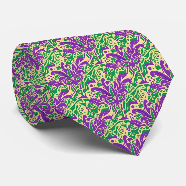 Masked Mischief Mardi Gras Tie Krawatte (Gerollt)
