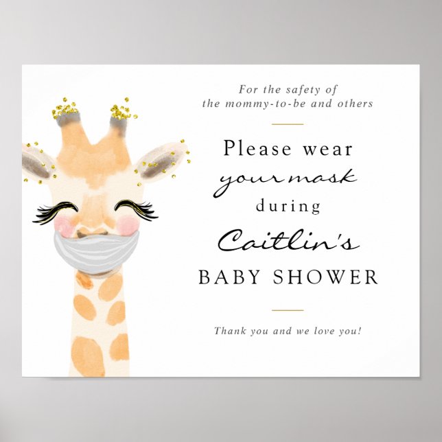Masken Erforderliches Baby-Giraffe-Duschzeichen Poster (Vorne)