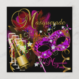 Masken für Maskenball Schwarz Gold Rosa Einladung