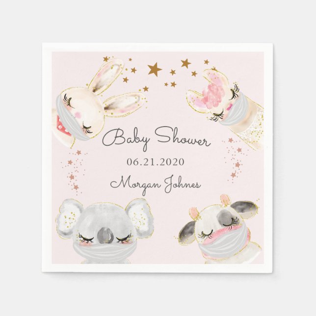 Masken für süße Tiere Babydusche Monogramm Serviette (Vorderseite)