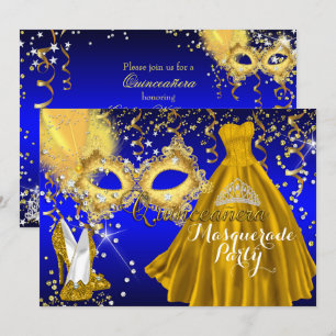 Masken-Tiara-Masquerade-Quinceanera-Gold-Blau Einladung