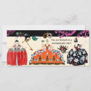 MASKEN UND ROKOKO-DAME MARDI GRAS MASKENBADEPARTY EINLADUNG