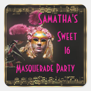 Maskenball 16 . Geburtstag Quadratischer Aufkleber