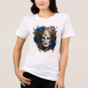 Maskenball-Augenmaske blau gold rose blumen Venedi Tri-Blend Shirt
