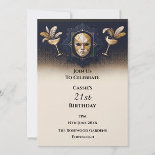 Maskenball Cocktail Navy Gold Einladung
