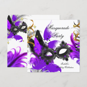Maskenball Geburtstag Lila Maske Weiß Schwarz Einladung