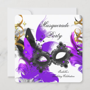 Maskenball Geburtstag Lila Maske Weiß Schwarz Einladung