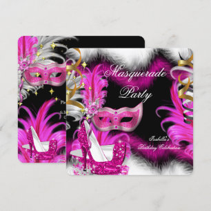 Maskenball Geburtstag Pink Schwarz Weiß 2 Einladung
