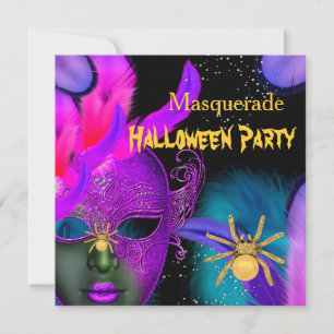 Maskenball Halloween-Party Pink Türkis Masken Spin Einladung