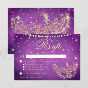 Maskenball-Maske elegant lila Gold Glitter RSVP Karte