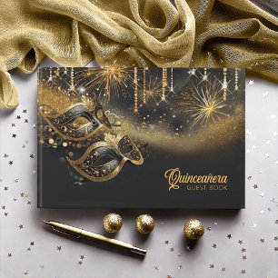 Maskenball-Maske Quinceañera Schwarz Gold ID1031 Gästebuch
