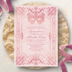 Maskenball-Maske Rosa Elegante Quinceanera Einladung
