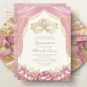 Maskenball-Maske Rosé Quinceanera Einladung