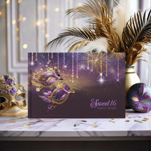 Maskenball-Maske Sweet Sixteen Lila Gold ID1032 Gästebuch