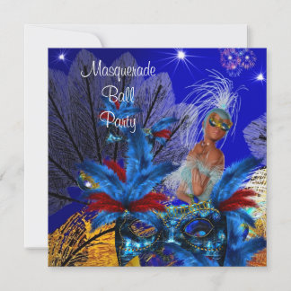 Maskenball-Party-Maske Blau Gelb ShowGirl Einladung