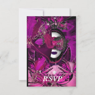 Maskenball-Party-Maske Schwarz Pink Lila RSVP Karte