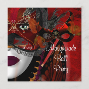 Maskenball-Party-Maske Schwarz Rot Mädchen 2 Einladung