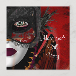 Maskenball-Party-Maske Schwarz Rot Mädchen Einladung