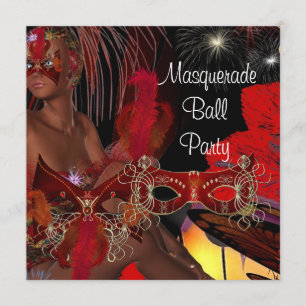 Maskenball-Party-Maske Schwarz Rot Showgirl 2 Einladung