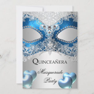 Maskenball Quinceanera 15 Blau Geburtstagsfeier Einladung