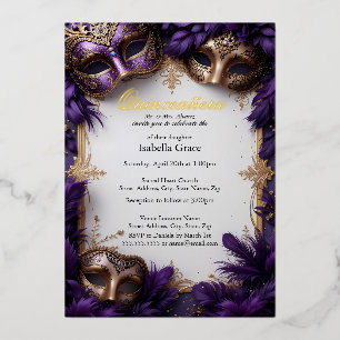 Maskenball Quinceañera Royal Barock Lila Folieneinladung