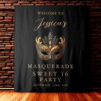 Maskenball Schwarz Gold Sweet 16 Geburtstagsempfan