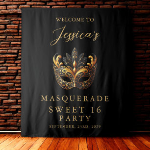 Maskenball Schwarz Gold Sweet 16 Geburtstagsempfan Wandteppich
