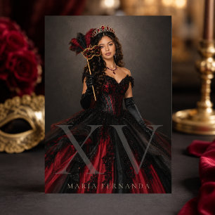 Maskenball Schwarze Rote Quinceañera Einladung