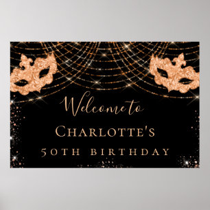 Maskenball schwarzes Gold Glitter Geburtstagsfeier Poster