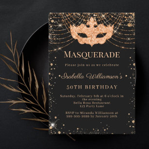 Maskenball Schwarzgold Geburtstagsfeier Einladung