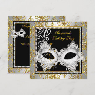 Maskenball Silber Gold Damast Schwarze Maske Einladung