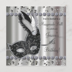 Maskenball Silber-Schwarze Party-Einladung Einladung