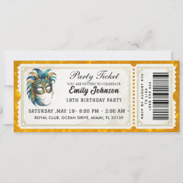 Maskenball-Ticket Geburtstagseinladung Gold Einladung