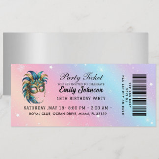 Maskenball-Ticket Geburtstagseinladung Gold Einladung