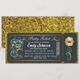 Maskenball-Ticket Geburtstagseinladung Türkis Gold Einladung