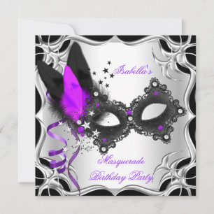 Maskenball Violett Silber Schwarz Maske Einladung