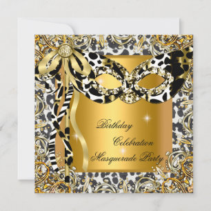 Maskenball Wild Schwarz Weiß Goldmaske Geburtstag Einladung